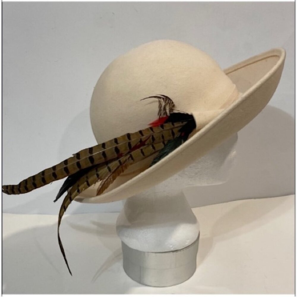 Frank Olive Elegant Cream Feathered Hat